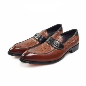 Ostrich Detail Pattern Italian Gentleman Loafer Shoes