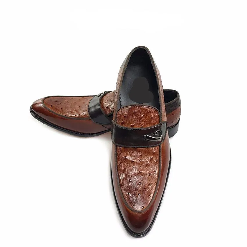 Ostrich Detail Pattern Italian Gentleman Loafer Shoes