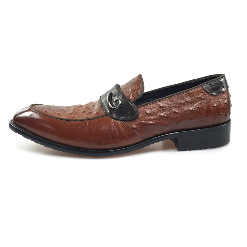 Ostrich Detail Pattern Italian Gentleman Loafer Shoes