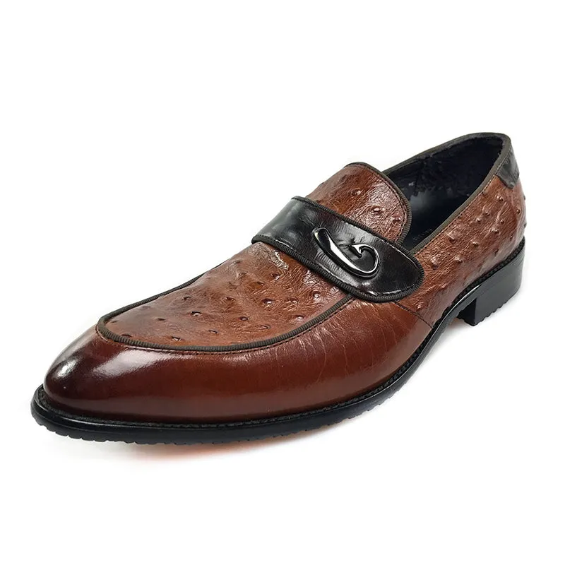 Ostrich Detail Pattern Italian Gentleman Loafer Shoes