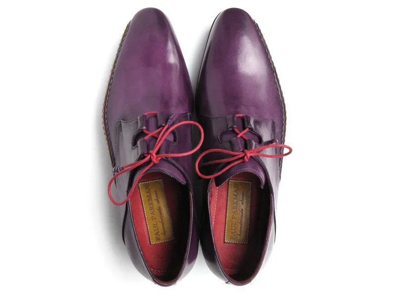 Paul Parkman Men's Ghillie Lacing Side Handsewn Dress Shoes - Purple Leather Upper And Leather Sole