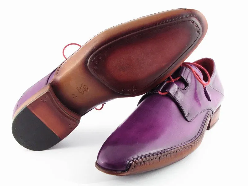 Paul Parkman Men's Ghillie Lacing Side Handsewn Dress Shoes - Purple Leather Upper And Leather Sole