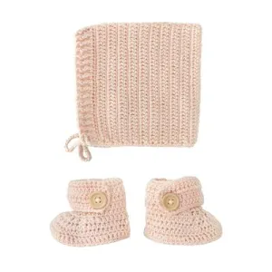 Peach Crochet Bonnet & Booties Set