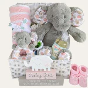 Personalised Baby Girl Gift Basket Luxury Elephant Family