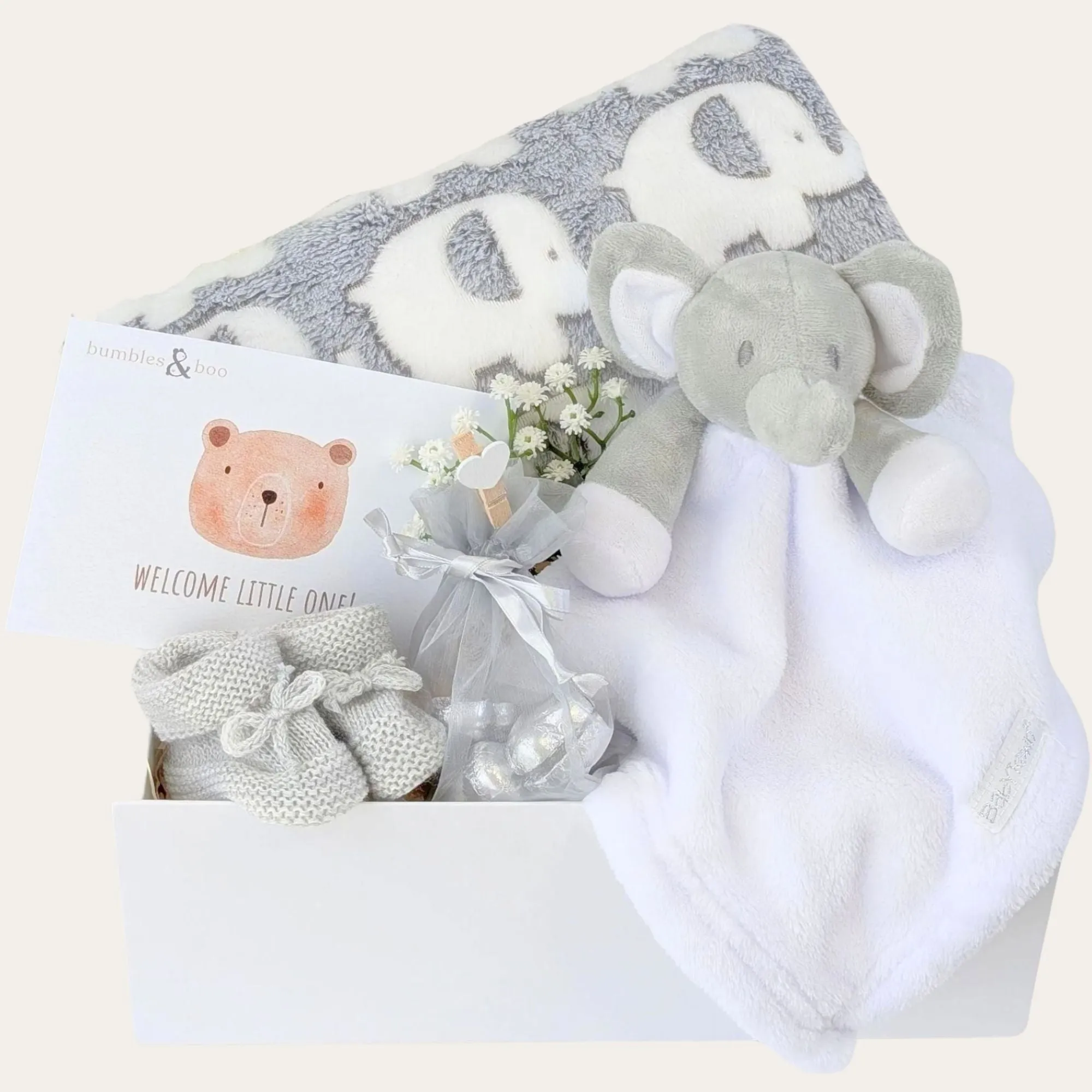 Personalised New Baby Gifts Hamper Elephant Snuggles