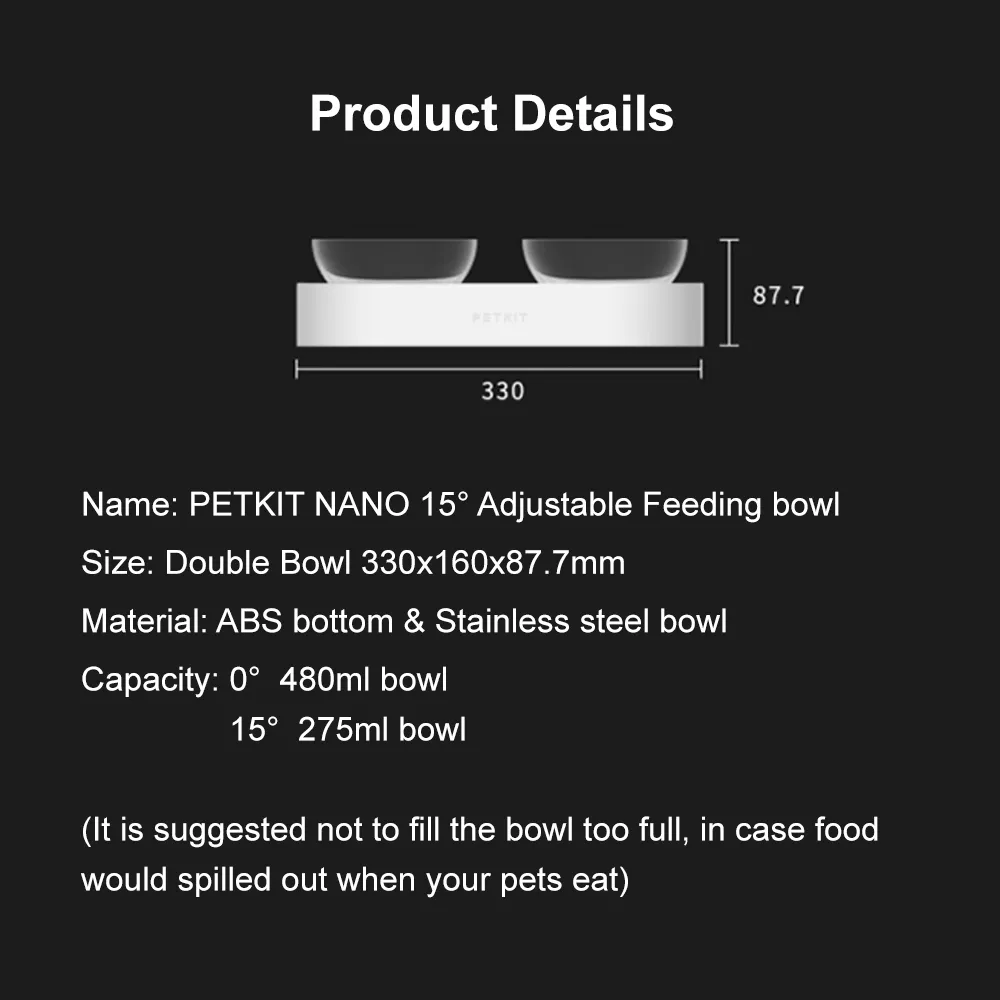 Petkit Fresh Nano 15 Degree adjustable Pet Cat Dog Elevated Stainless Steel Feed Feeding Double Bowl