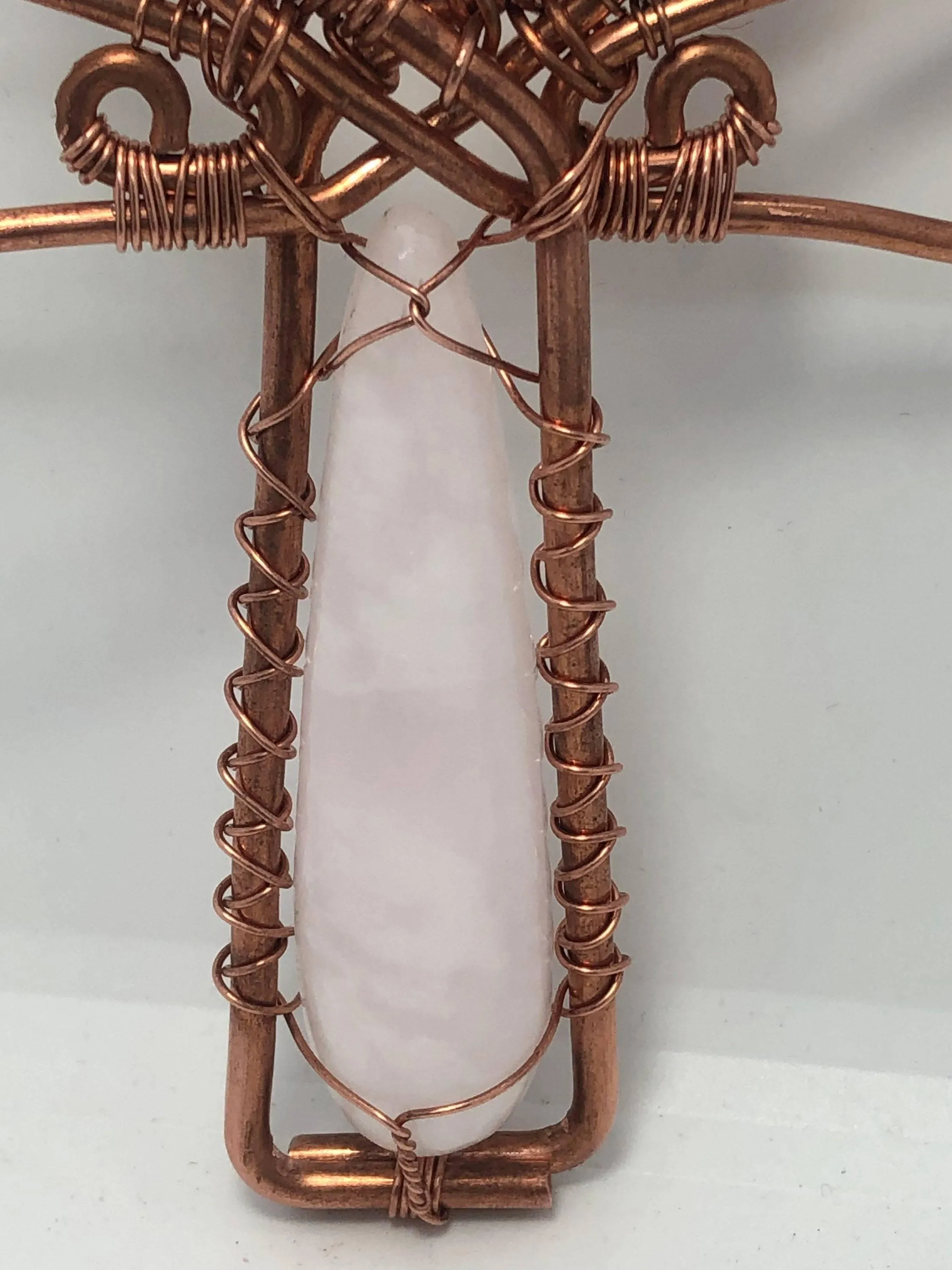 Pink Calcite and Garnet Crystal Handheld Ankh