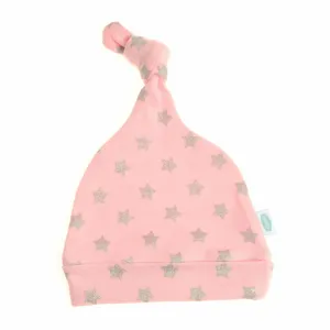 Pink with Glitter Stars Knotted Baby Hat