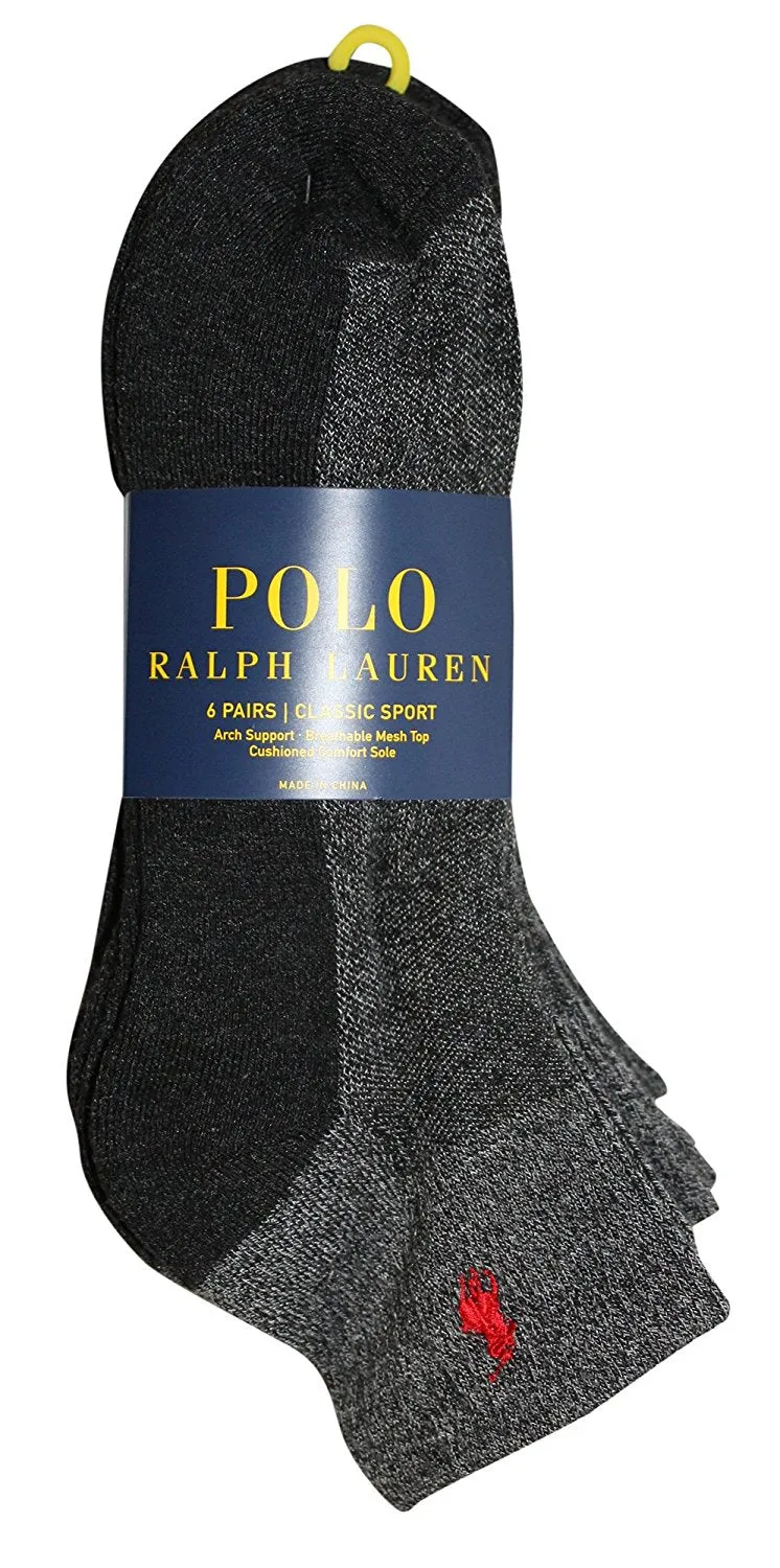 Polo Ralph Lauren Men's 6-Pack Athletic Grey Marled Quarter Sock