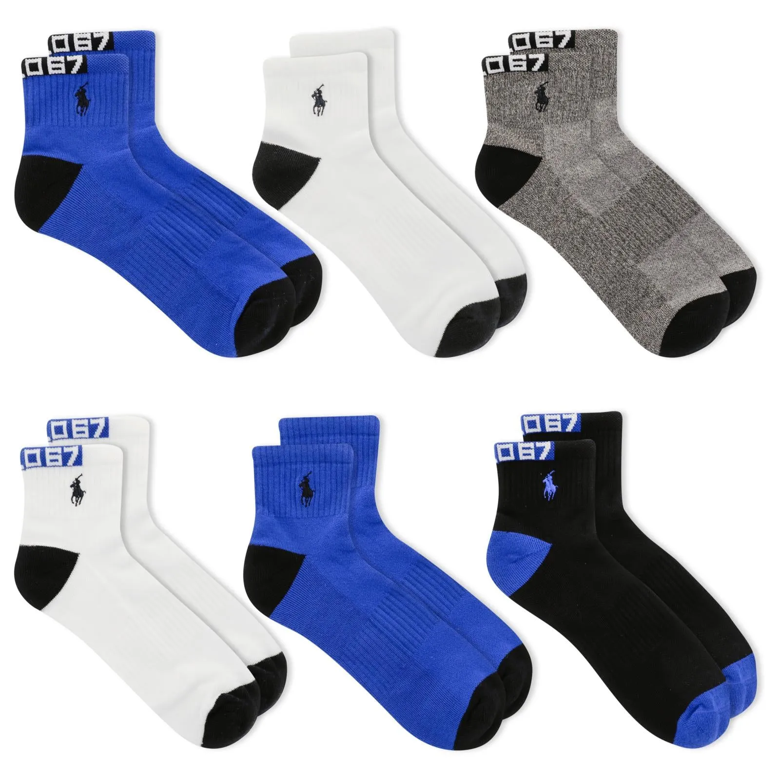 Polo Ralph Lauren Men's 6-Pack Polo 67 Athletic Quarter Sock