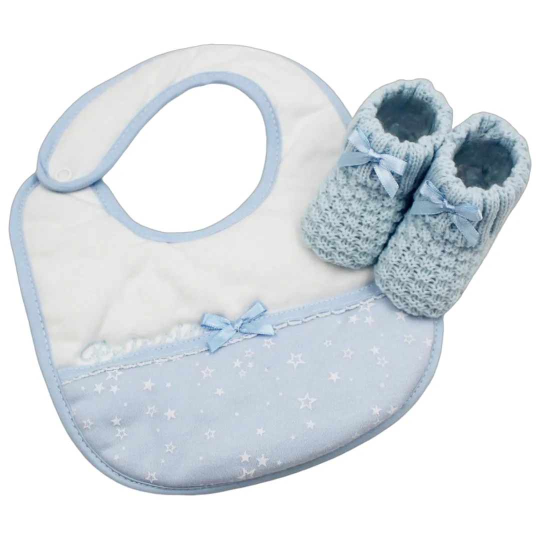 Portuguese Blue Baby Classic Snap Bib "Principe" and Booties Set