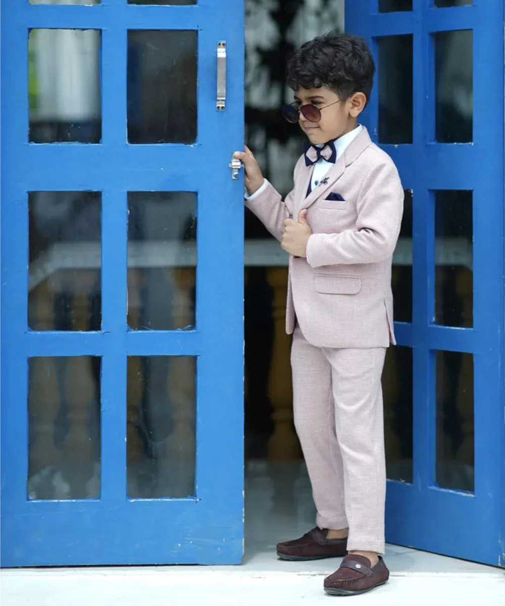 Pre-Order: Self-Checked Light Pink and Blue Coat Suit for Boys (DM For Price)