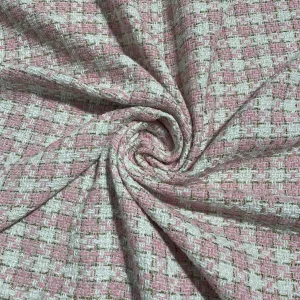 Premium White & Pink Check With Lurex Tweed Fabric