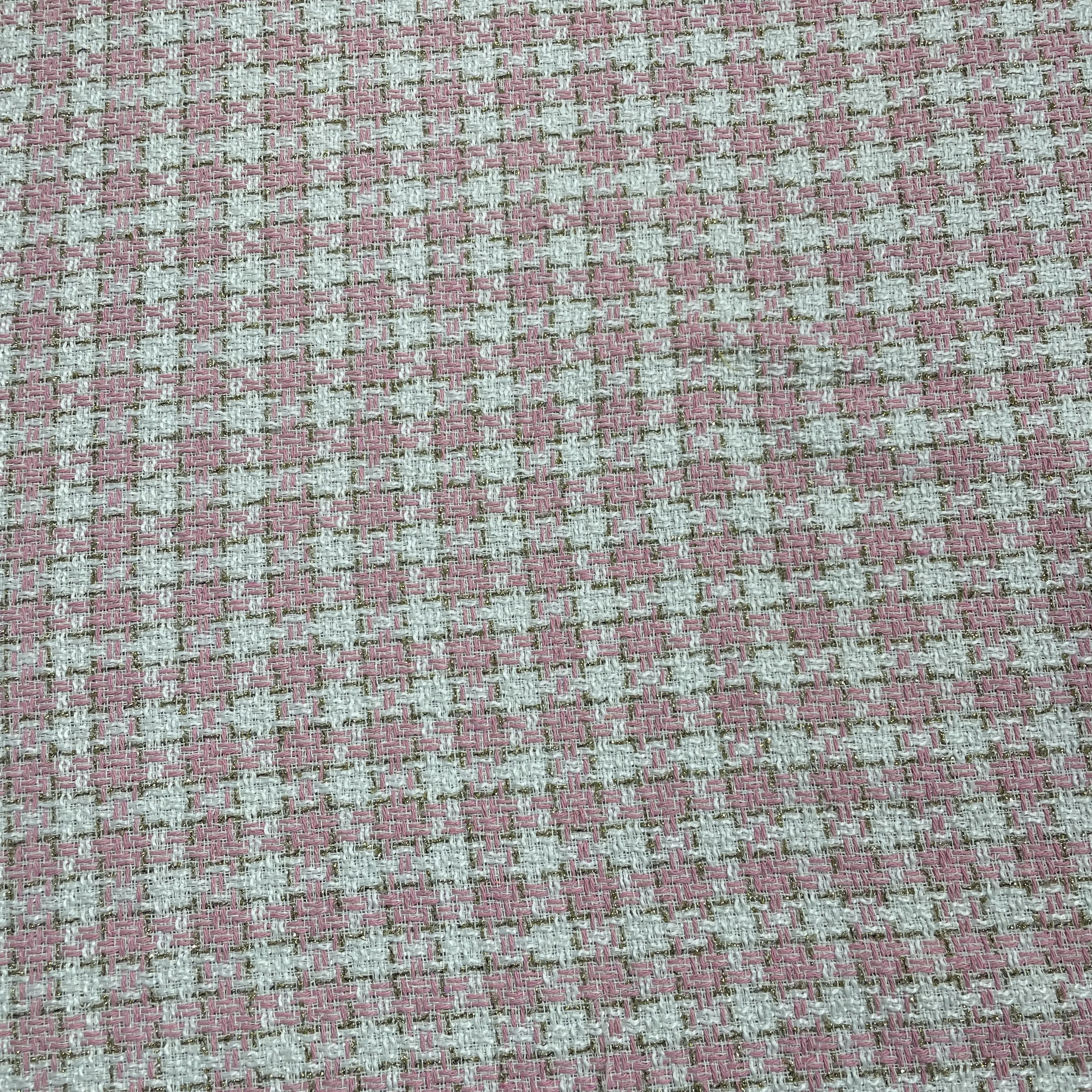 Premium White & Pink Check With Lurex Tweed Fabric