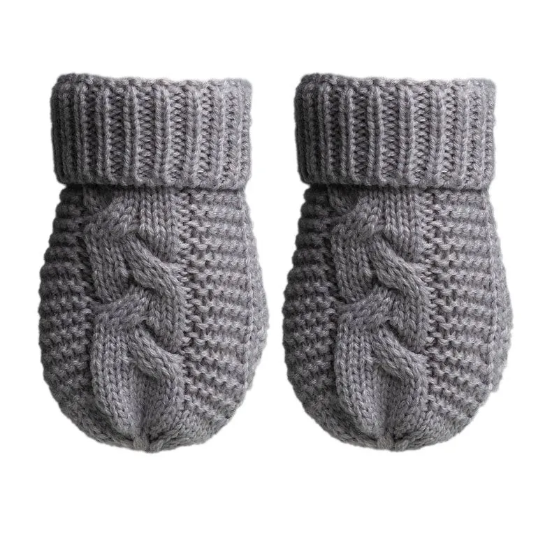 Recycled Cable Knit Baby Mittens Grey (0-12 Months)