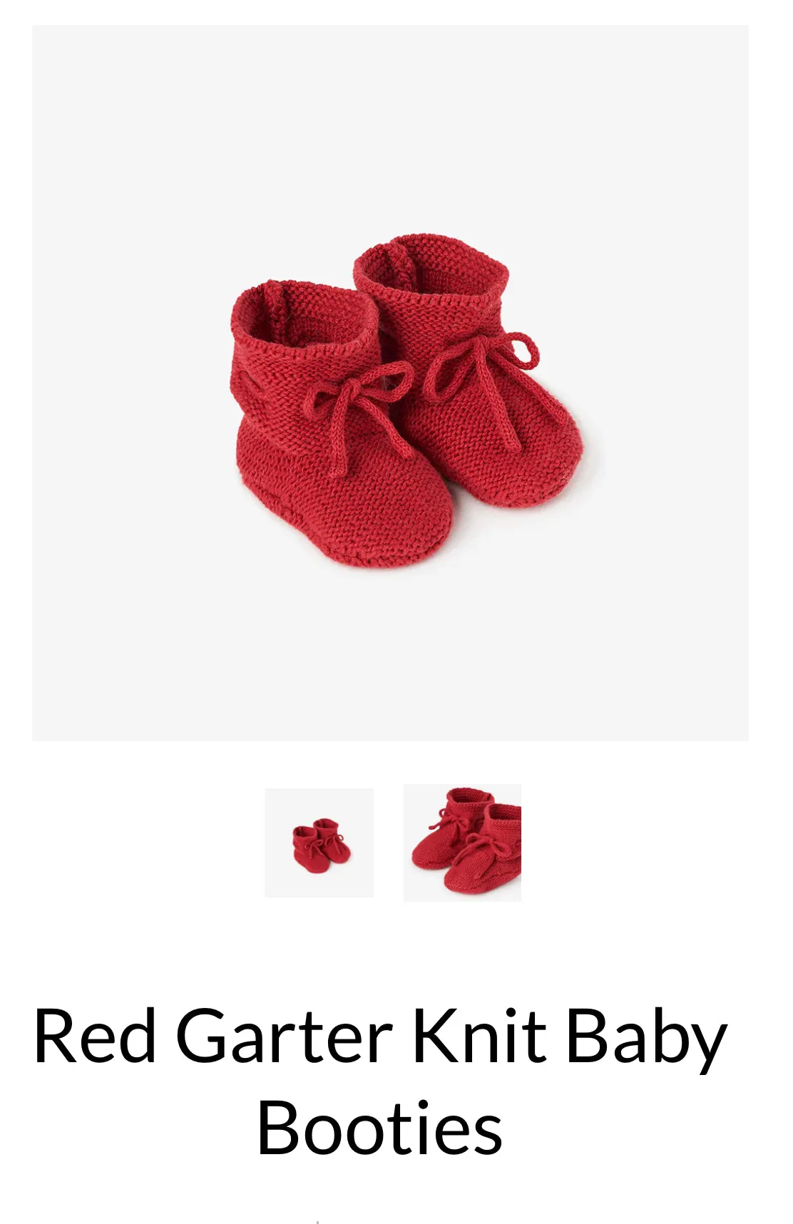 Red baby booties in beautiful garter knit