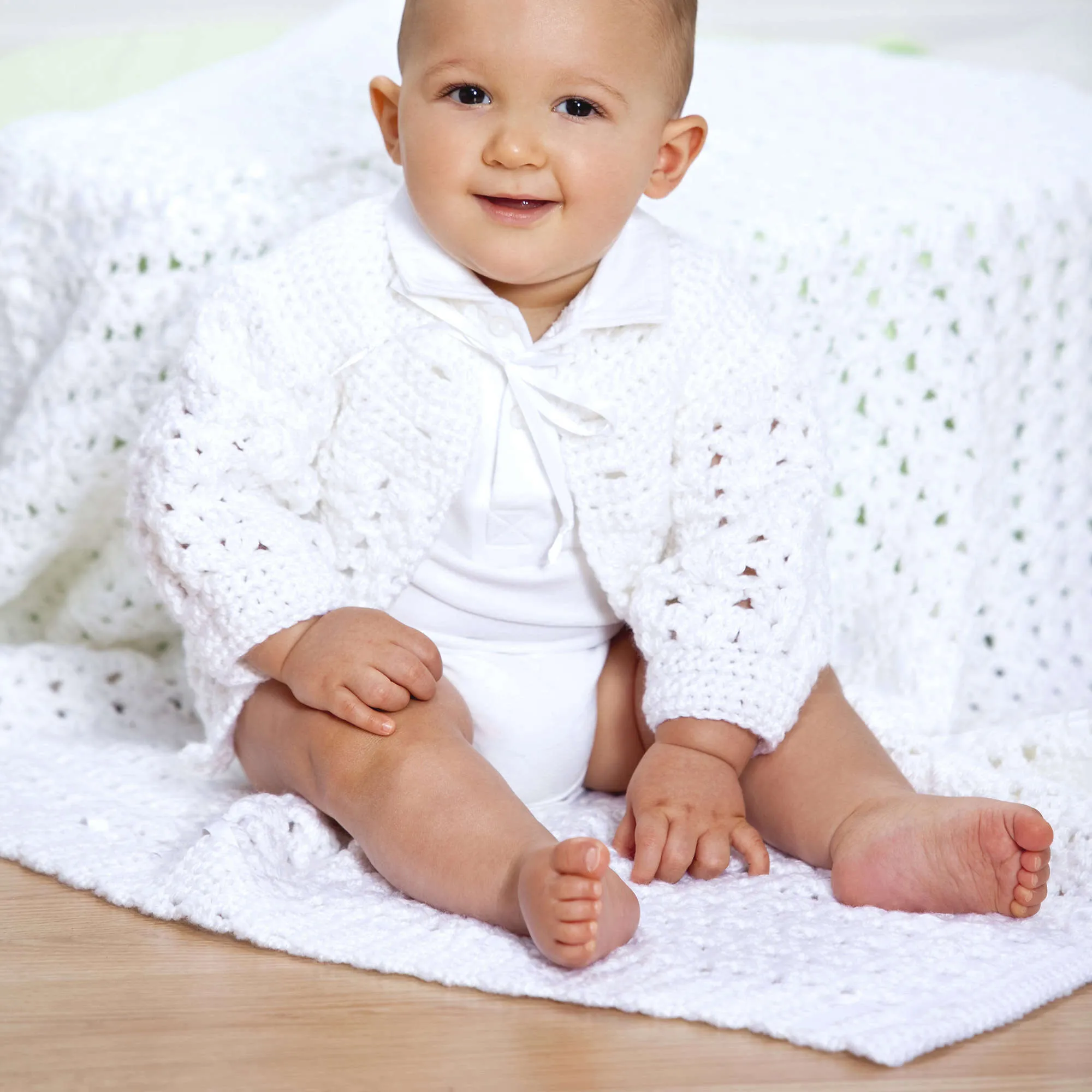 Red Heart Crochet Shell Stitch Christening Set