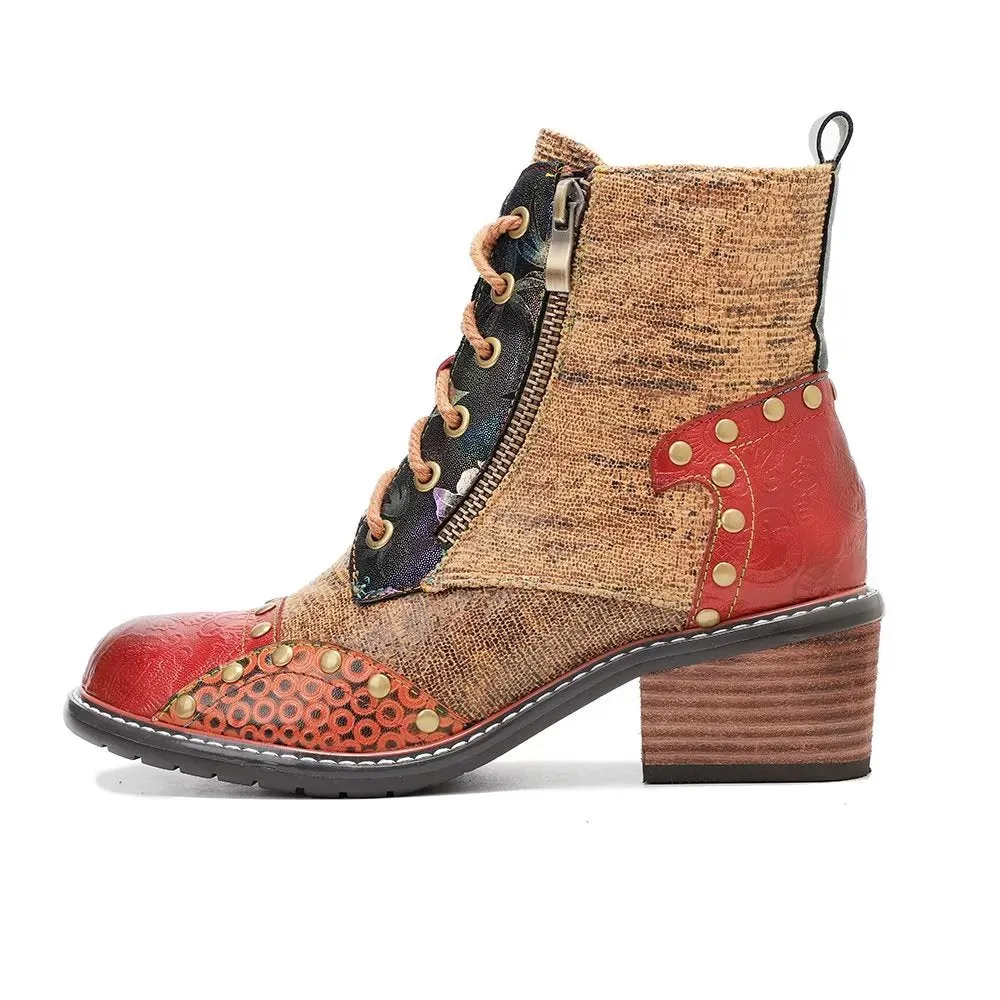 RetroLuxe Printed Cow Leather Low Heeled Boots