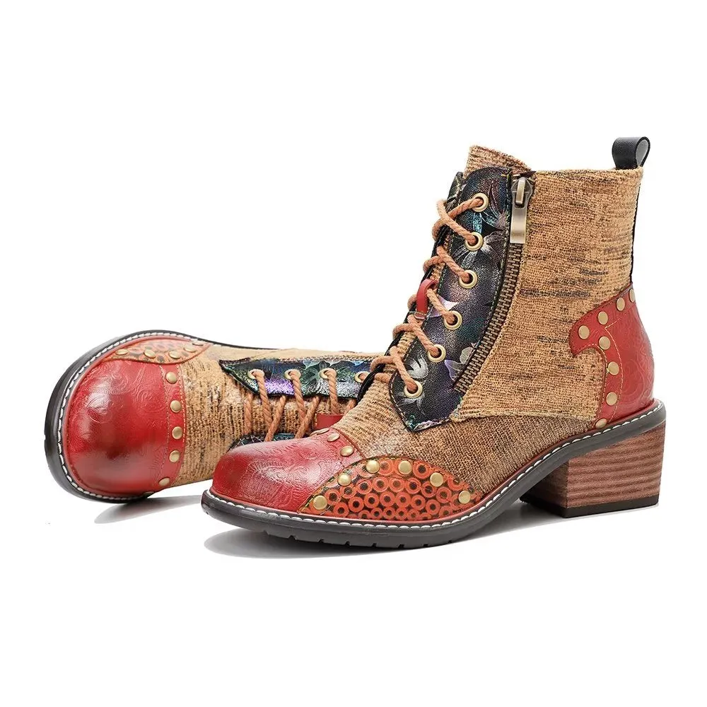 RetroLuxe Printed Cow Leather Low Heeled Boots