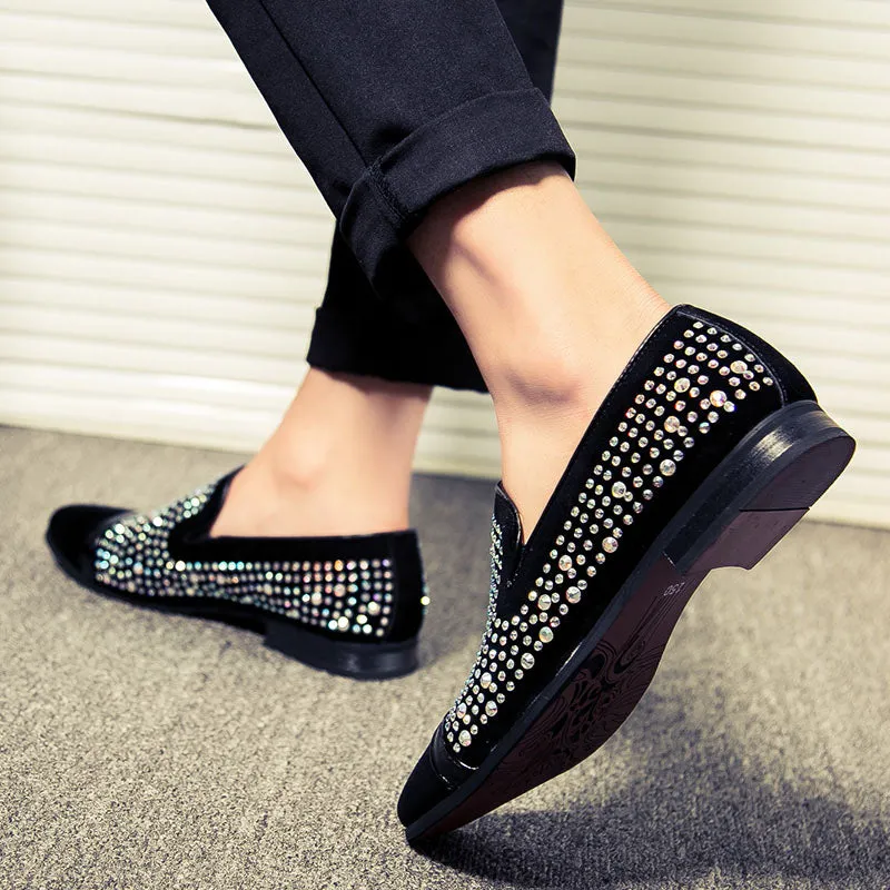 Rhinestone Men Loafers Shoe with The Clean Toe