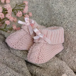 Rose Gold Knit Baby Booties Bow 0-6 Months