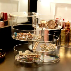 Rotating Jewelry Organizer with Lid Transparent | Rings Necklace Bracelets Holder | 360 Rotating Makeup Organizer