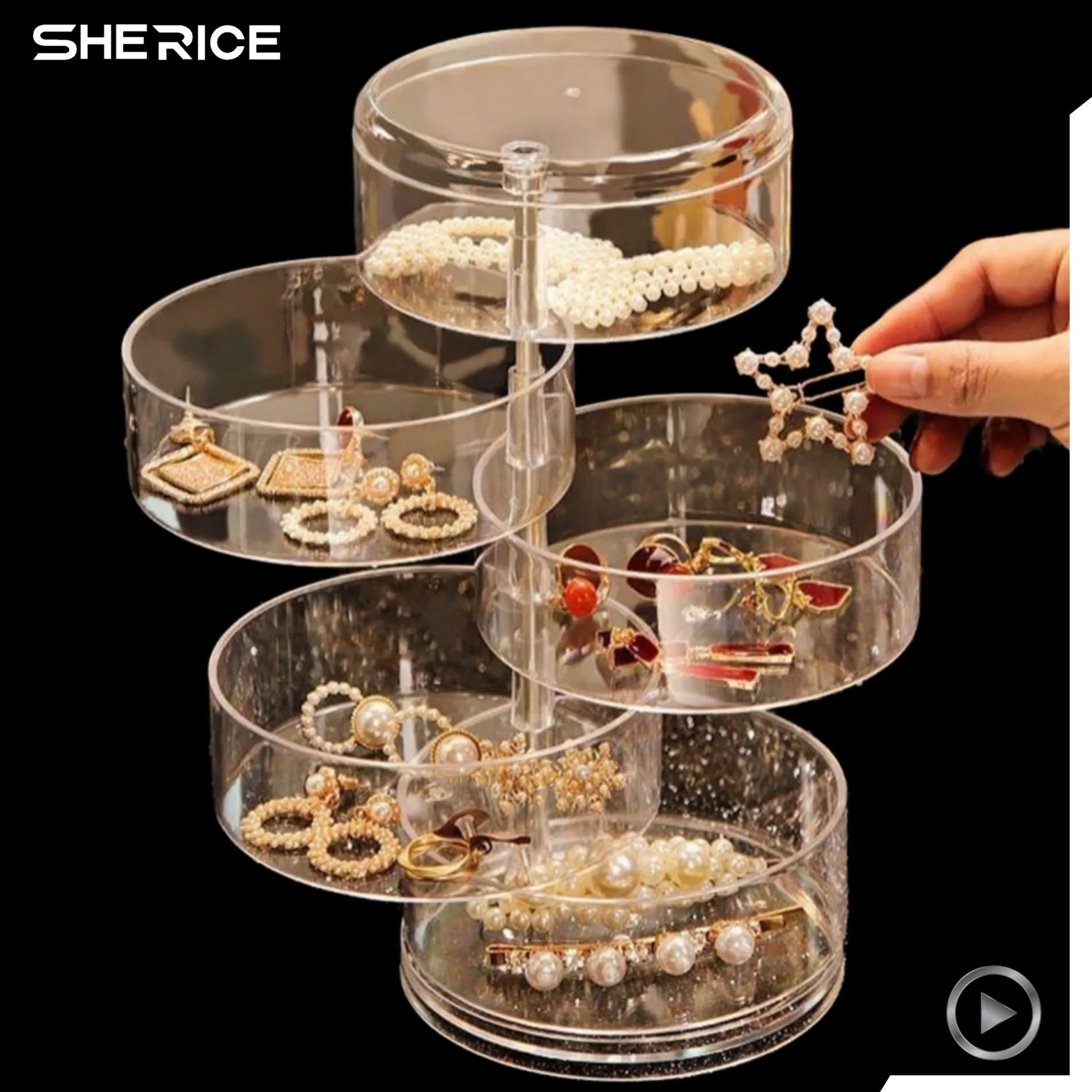 Rotating Jewelry Organizer with Lid Transparent | Rings Necklace Bracelets Holder | 360 Rotating Makeup Organizer