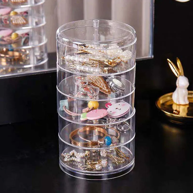 Rotating Jewelry Organizer with Lid Transparent | Rings Necklace Bracelets Holder | 360 Rotating Makeup Organizer