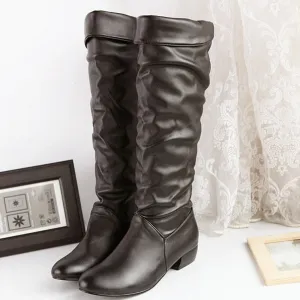 Round Toe Low Heeled Tall Boots for Women 5192