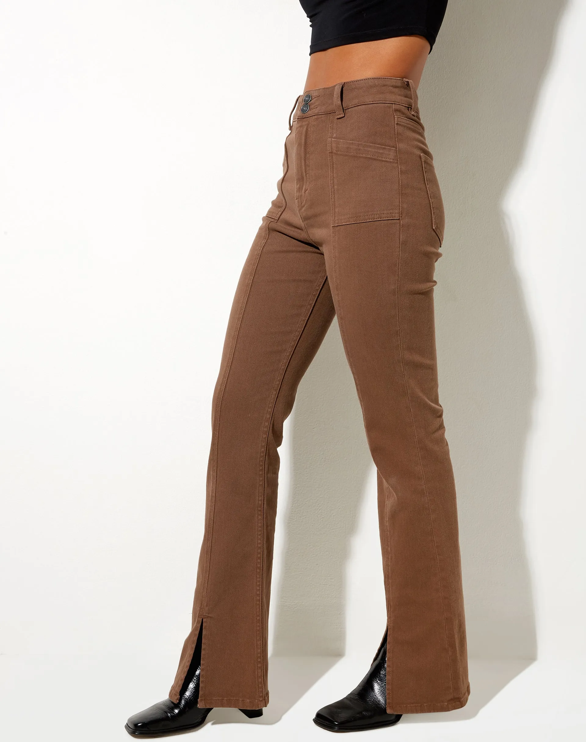 Seam Split Jeans in Rich Brown