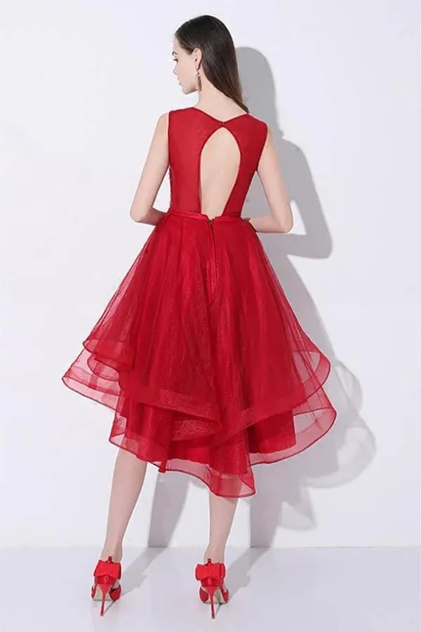 Sequins Red High Low Prom Homecoming Dress with Open Back PD095