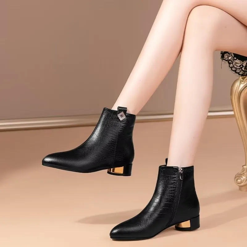 Sheepskin Chic Croc-Pattern High Heeled Boots