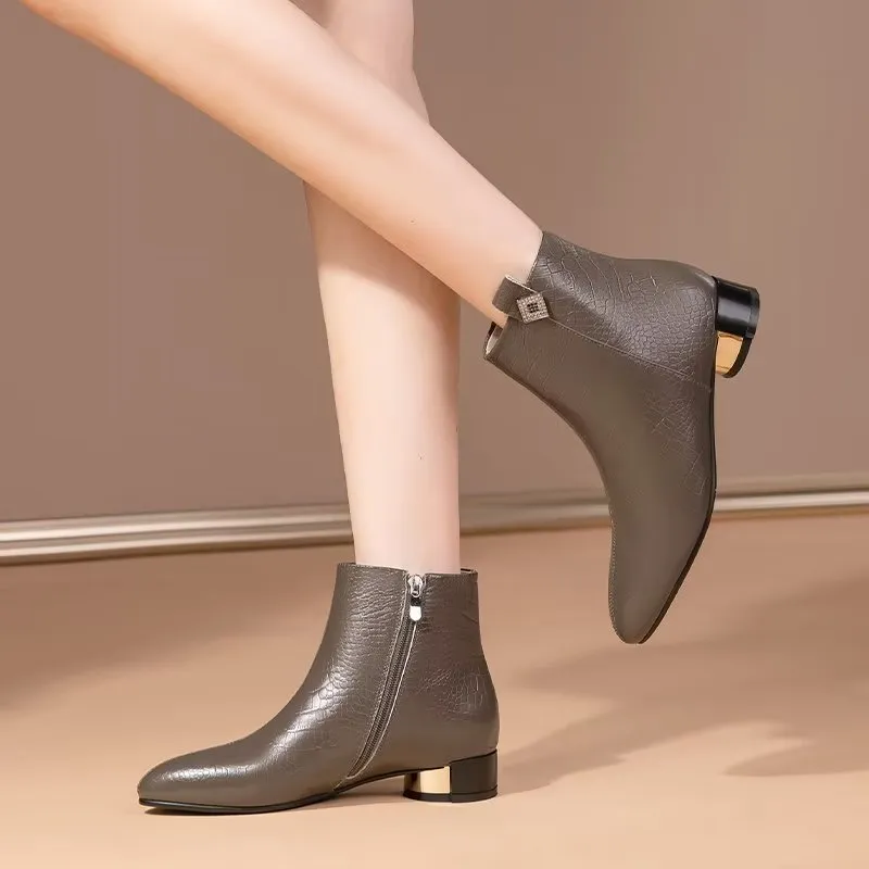 Sheepskin Chic Croc-Pattern High Heeled Boots