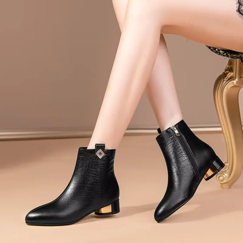 Sheepskin Chic Croc-Pattern High Heeled Boots