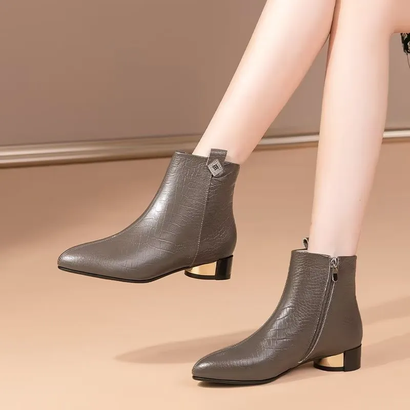 Sheepskin Chic Croc-Pattern High Heeled Boots