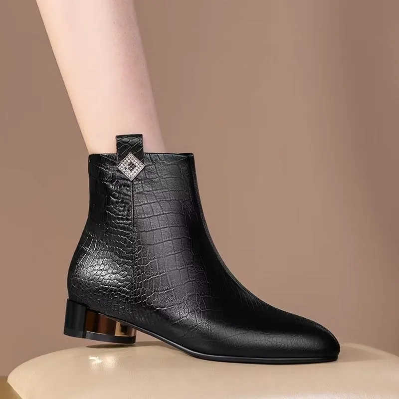 Sheepskin Chic Croc-Pattern High Heeled Boots