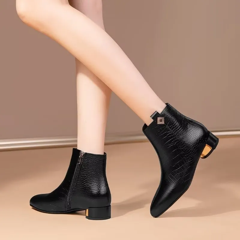 Sheepskin Chic Croc-Pattern High Heeled Boots