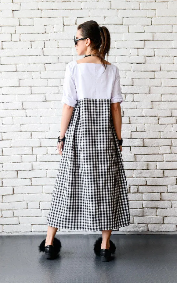 Short Sleeve Checked Dress