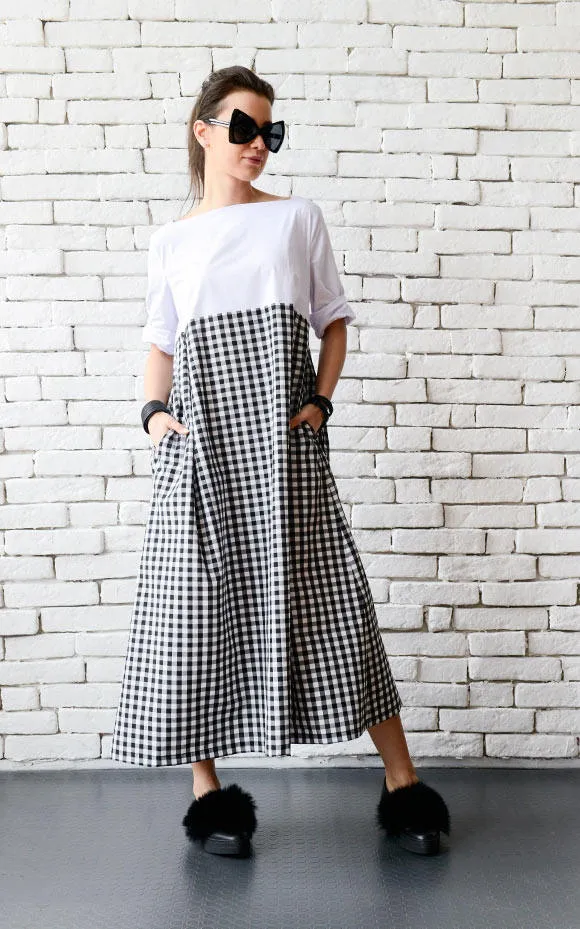 Short Sleeve Checked Dress