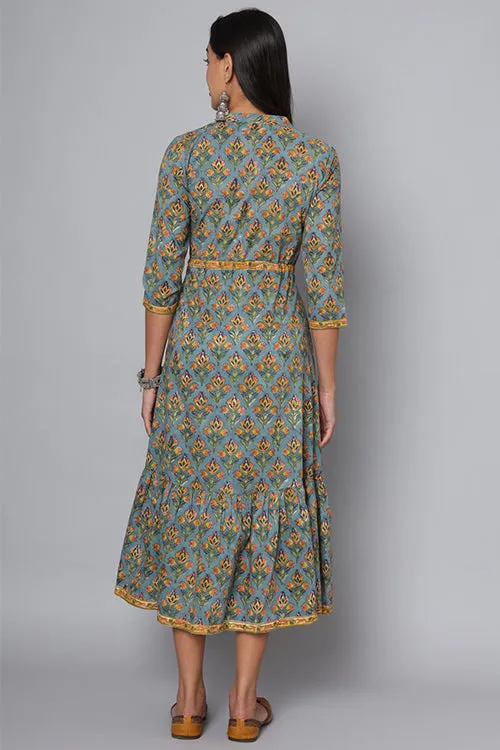 Shuddhi Powder Blue With Mustard Dress