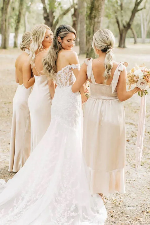 Simple Elegant Long Champagne Bridesmaid Dress BD131