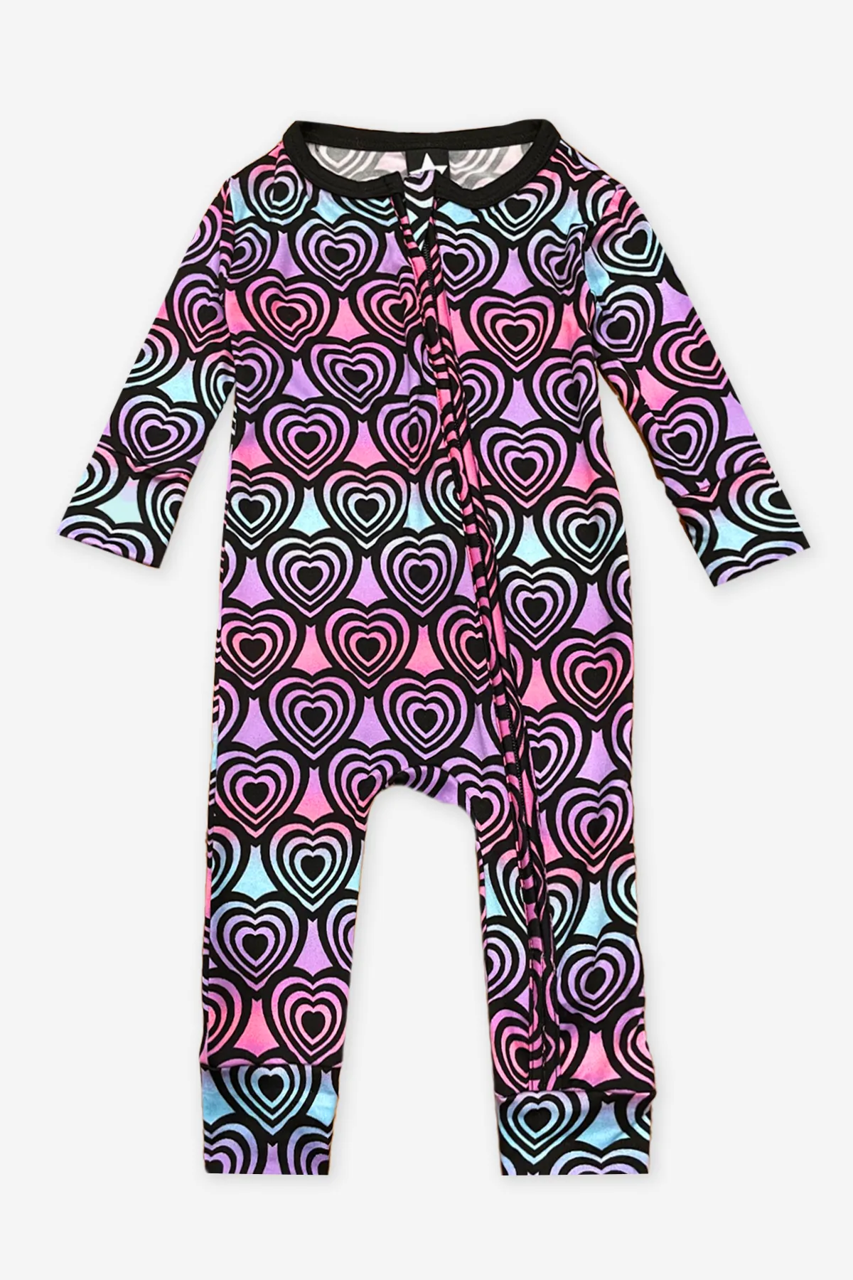 Simply Soft Footless Onesie - Black Pink Ombre Hearts