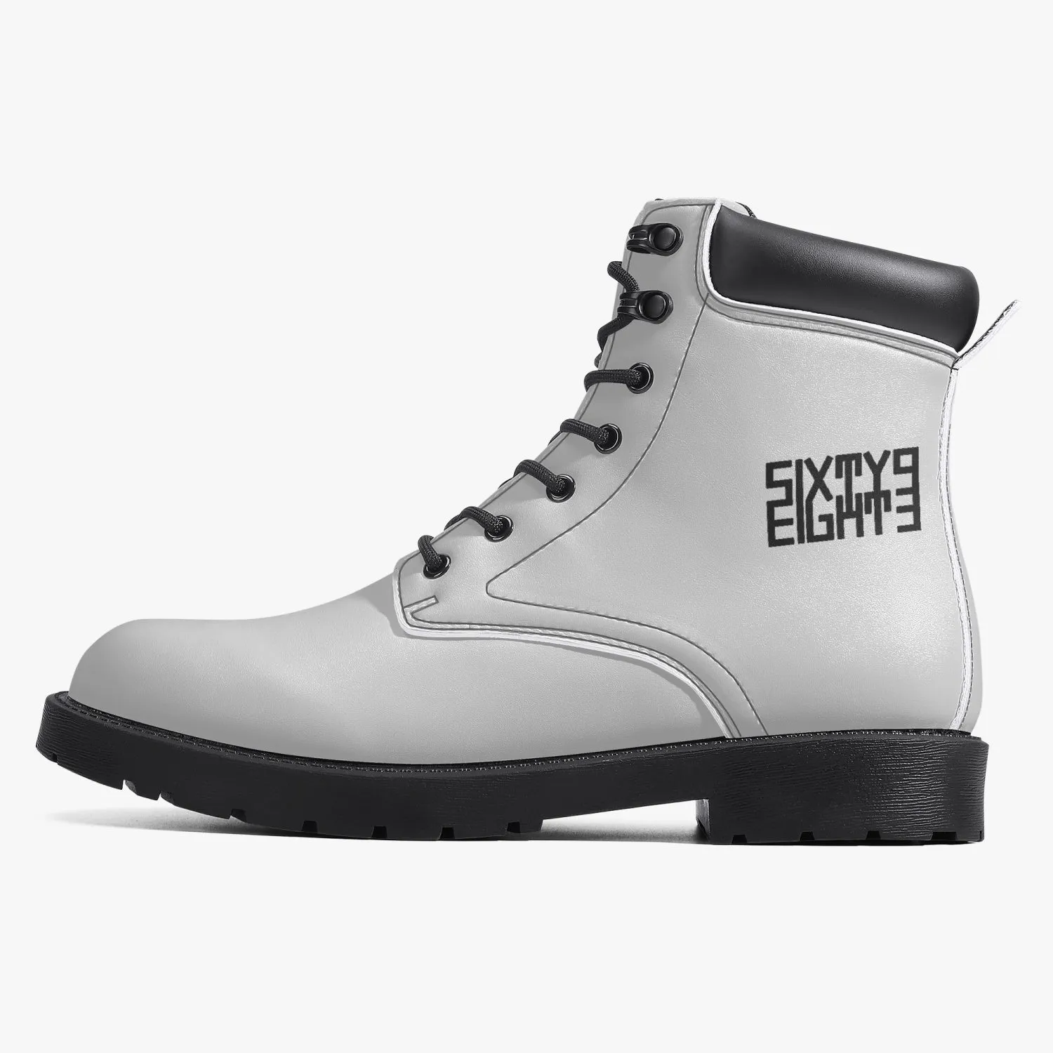 Sixty Eight 93 Logo Black White Leather Boots