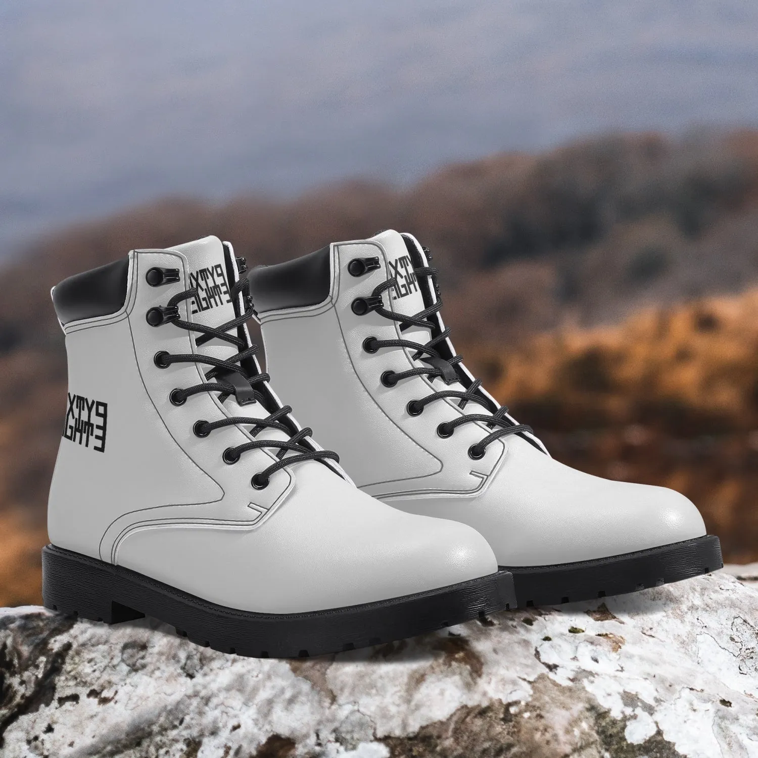 Sixty Eight 93 Logo Black White Leather Boots