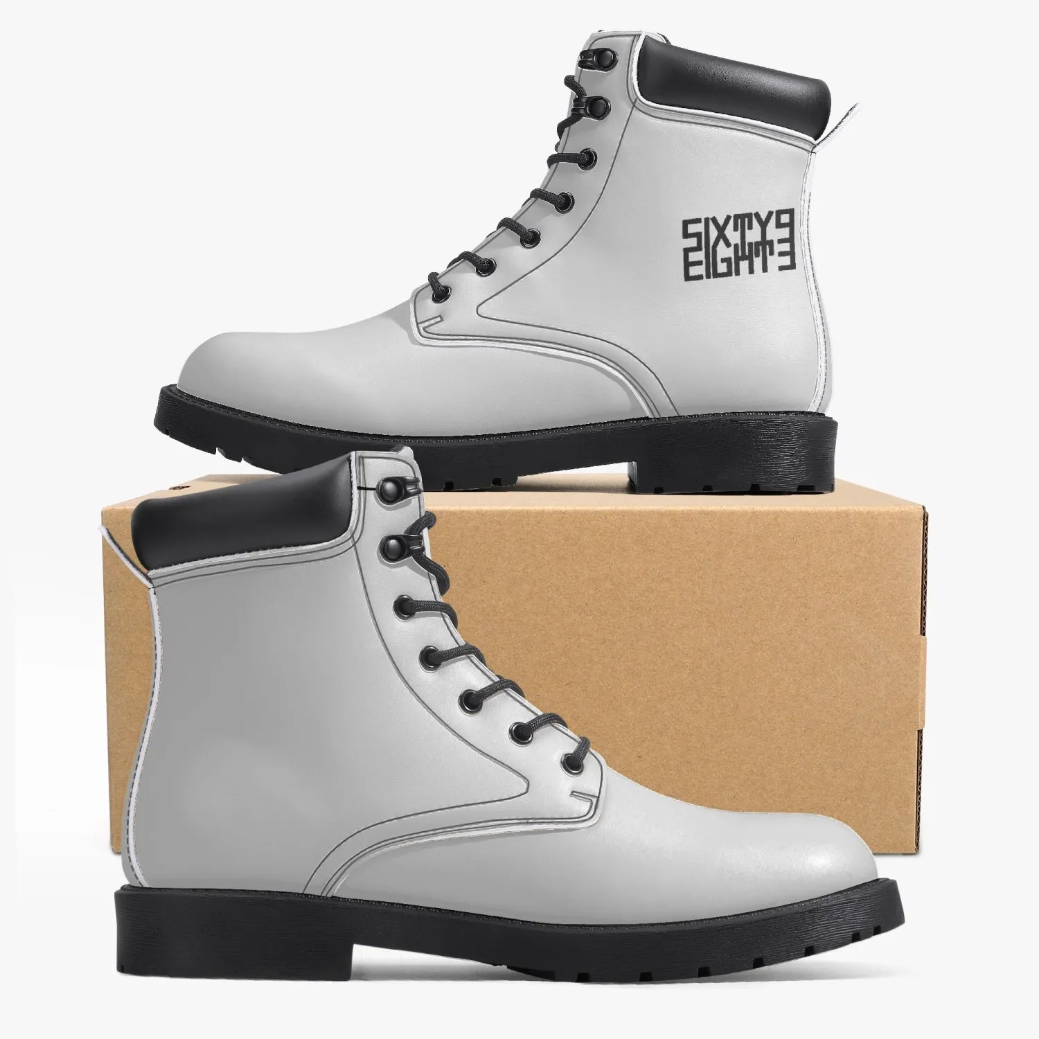 Sixty Eight 93 Logo Black White Leather Boots