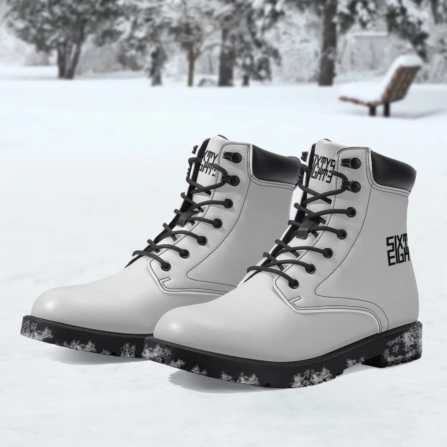 Sixty Eight 93 Logo Black White Leather Boots