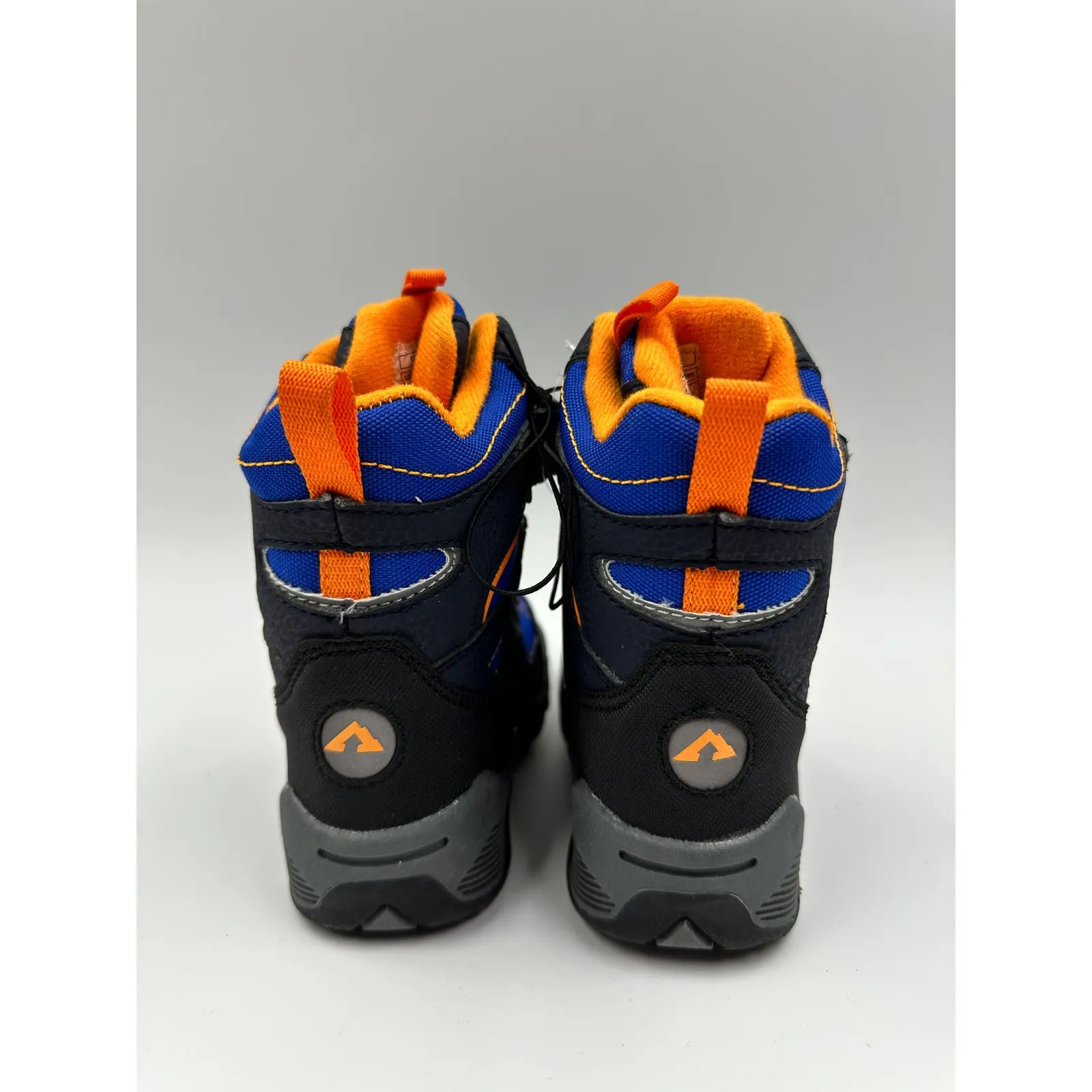 Small Kid Size 9.5, High Top Water Proof Blue and Black Snowboot with Orange Accents