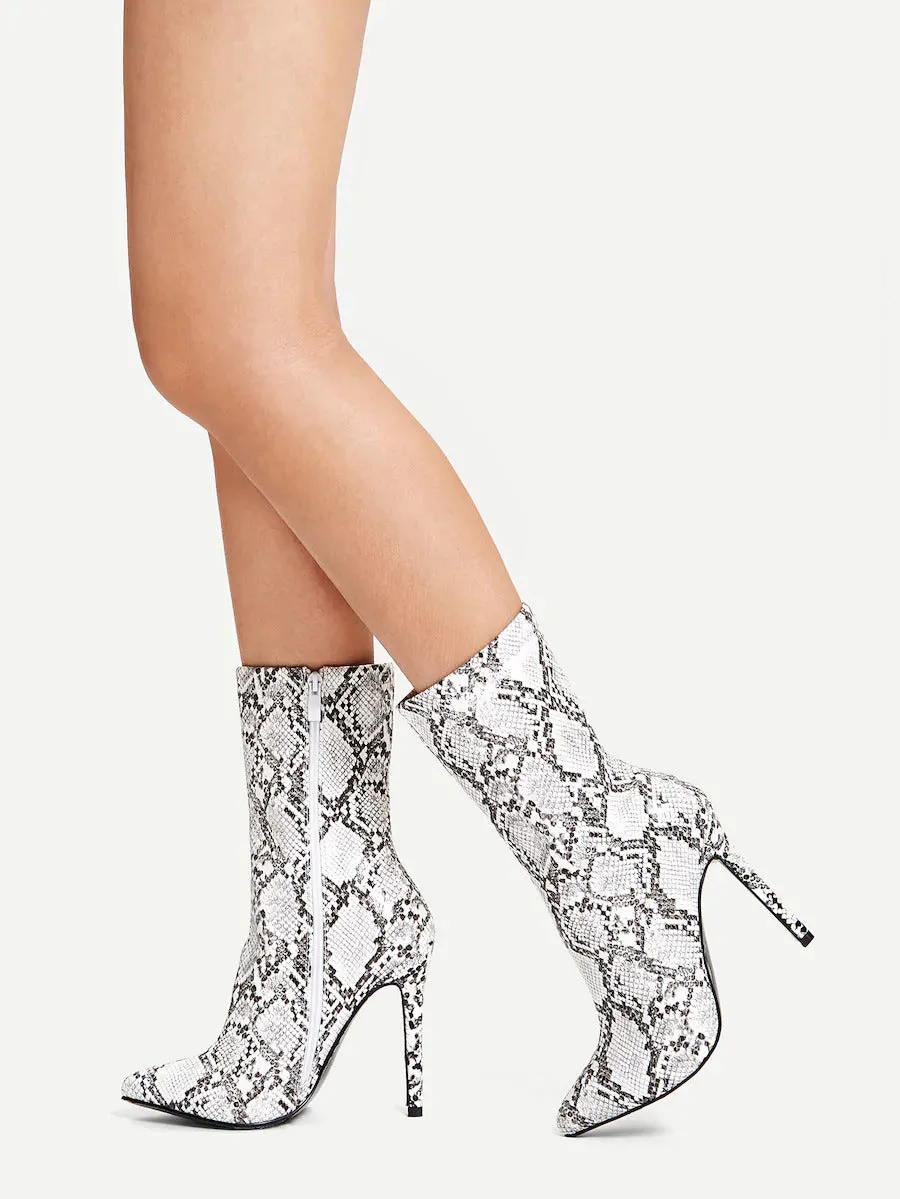 Snakeskin Side Zipper Stiletto Boot