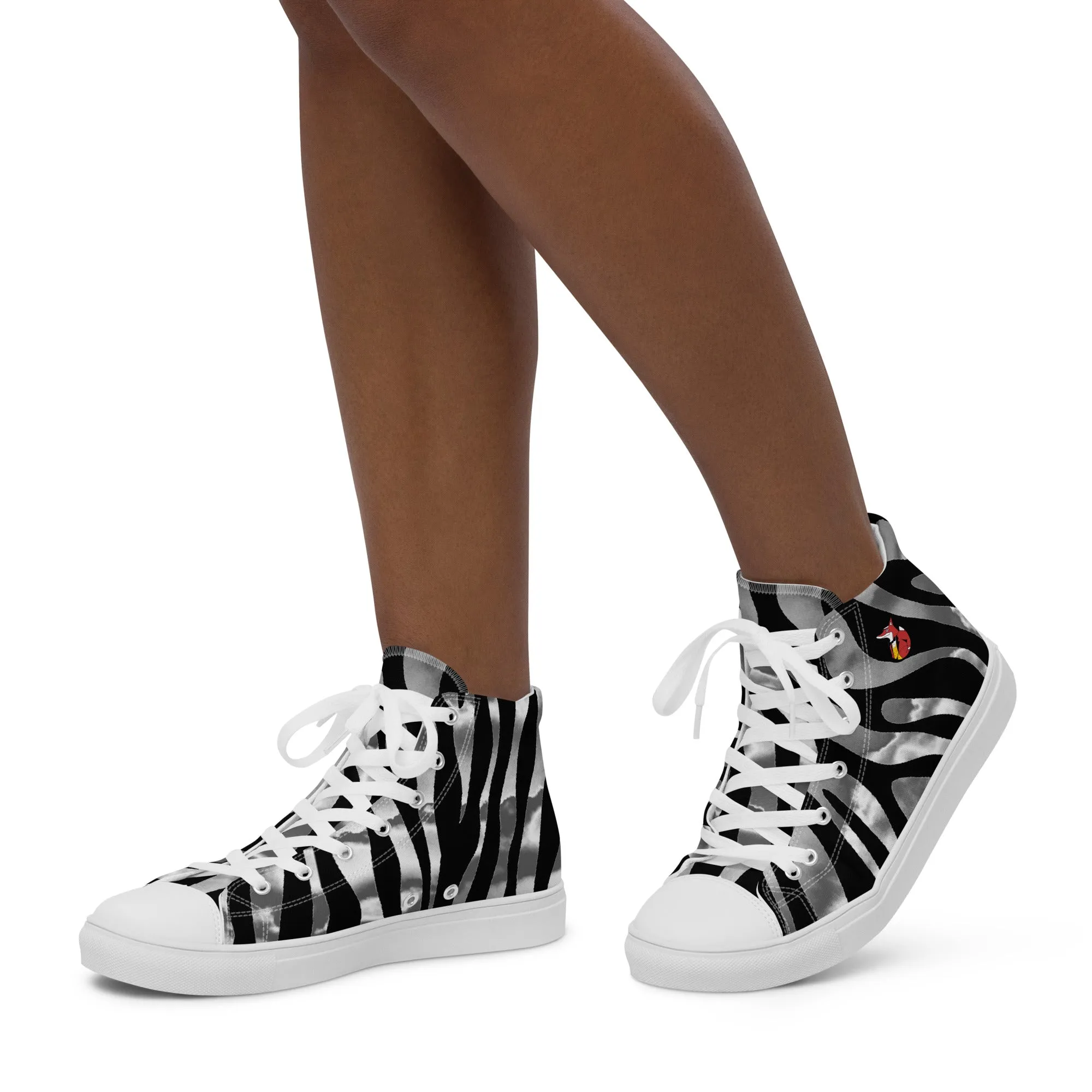 Snooty Fox Art Women’s High Top Canvas Shoes - Silver Tiger