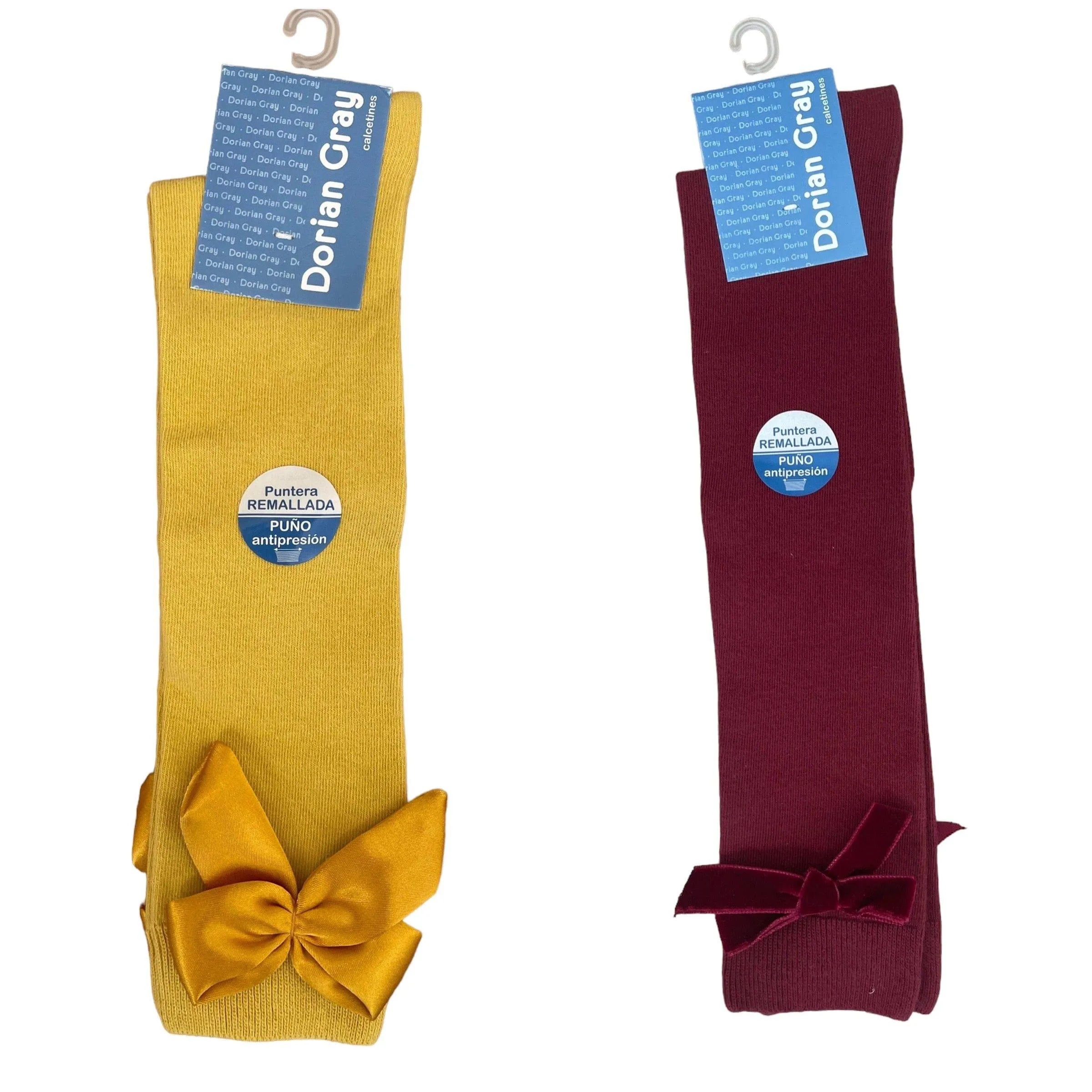 Socks  - Girl's Spanish Bow Knee High Socks BURGUNDY & MUSTARD